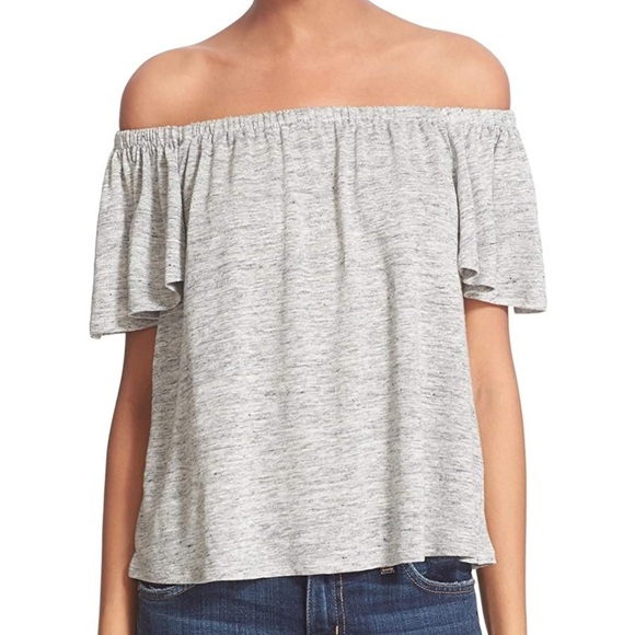 Rebecca Taylor Grey linen off shoulder top S - Picture 1 of 6